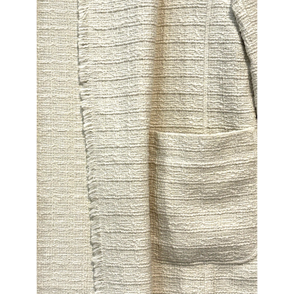 Chico’s Capsule Ecru Cream Tweed Fringe Long Topper Jacket Cardigan Sz 3 XL Chic - Picture 3 of 11